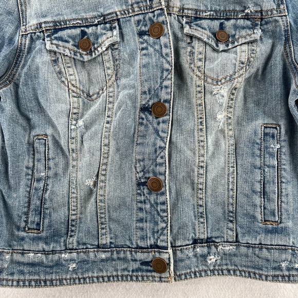 NWT American Eagle Women's Short Distressed Button Up Jean Denim Jacket Size L - Picture 3 of 7